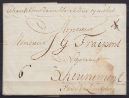 L. Datée 15 Octobre 1786 De ROTTERDAM Pour XHEUNEMONT Verviers Pays De Limbourg - Man "Echantillons De Nulle Valeur Ci I - 1714-1794 (Austrian Netherlands)