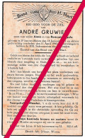 Sint Jan Ter Biezen.  André Gruwier °1923 - †1943. Gruwier Aimé-Romanie Rigole. Poperinge. Watou. - Todesanzeige