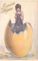 Illustrateur - Stampais - Joyeuses Pâques - Jeune Femme Dans Un Oeuf - Carte Postale Ancienne - Autres & Non Classés