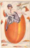 Illustrateur - Stampais - Joyeuses Pâques - Jeune Femme Sortant D' Un Oeuf - Carte Postale Ancienne - Autres & Non Classés