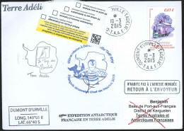 TAAF - Terre Adélie - DISTA Chef De District TA65 Oblit Dumont D'Urville 10/03/2015 Vers Kerguelen // Tad121 - Covers & Documents