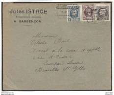 Brief Van Solre St Gery (spoorwegstempel) Naar Bruxelles St Gilles - 1922-1927 Houyoux