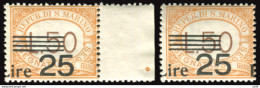 Segnatasse 25 L. Su 50 Due Esemplari Soprastampa Spostata - Unused Stamps