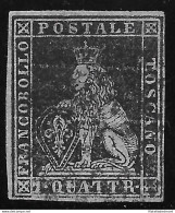 1851-52 TOSCANA, N° 1a 1quattrino Nero Su Azzurro Firmato Alberto Ed Enzo Diena - Toskana