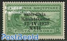 Albania 1939 5Q, Stamp Out Of Set, Mint NH - Albanie