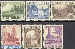Norfolk Island 1953 Definitives 6v, Mint NH, Transport - Aircraft & Aviation - Art - Bridges And Tunnels - Airplanes