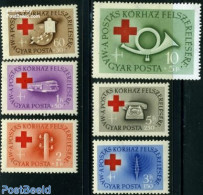 Hungary 1957 Red Cross 6v, Mint NH, Health - Science - Transport - Red Cross - Telecommunication - Telephones - Automo.. - Ungebraucht