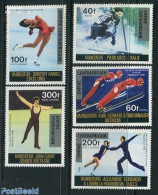 Central Africa 1977 Winter Olympic Games, Overprints 5v, Mint NH, Sport - Olympic Winter Games - Skating - Skiing - Skiing
