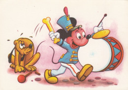 Disney - Mickey Mouse W Drums & Pluto Old Postcard 1965 - Sonstige & Ohne Zuordnung