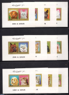 Umm Al-Quwain 1972 Cats And Dogs 12 S/s, Imperforated, Mint NH, Nature - Animals (others & Mixed) - Cats - Dogs - Umm Al-Qaiwain