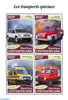 Central Africa 2018 Special Transport 4v M/s, Mint NH, Health - Transport - Various - Health - Automobiles - Fire Figh.. - Coches