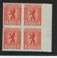 MiNr. 3 B XIX,  Postfrisch, ** Viererblock Seitenrand - Nuevos