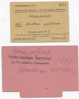 2x Mitgliedskarte Uni Hamburg, Germanische Seminare, Historisches Seminar 1947 - Documentos Históricos