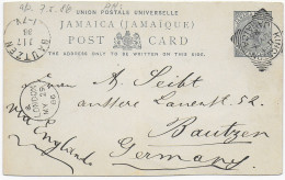 Post Card 1886 From Kingston Jamaica To Bautzen/Germany Via London - Giamaica (1962-...)