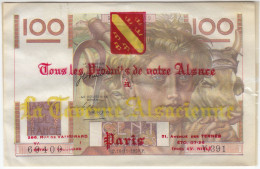 100 F Jeune Paysan PUBLICITAIRE Du 16-11-1950 FAY 28.28 Alph. Y.391 P/NEUF - Publicité La Taverne D'Alsace - 100 F 1945-1954 ''Jeune Paysan''