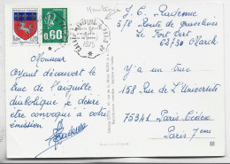 BEQUET 60C +20C BLASON CARTE DE CALAIS CONVOYEUR CALAIS MARITIME A PARIS 2° 1975 - Spoorwegpost