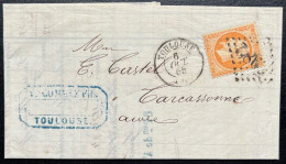 N°23 40c NAPOLEON SUR LETTRE / TOULOUSE HAUTE GARONNE POUR CARCASSONNE / 6 OCT 1865 / LAC - 1849-1876: Klassik