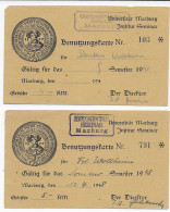 2x Benutzerkarte Uni Marburg, Historisches/Germanisches Seminar 1948 - Historische Dokumente