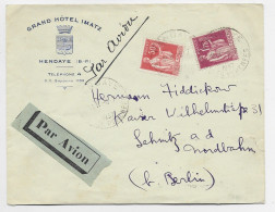 PAIX 1FR75+50C LETTRE AVION ENTETE GARND HOTEL IMATZ HENDAYE BASSES PYRENEES 1937 POUR BERLIN A TARIF - 1932-39 Peace