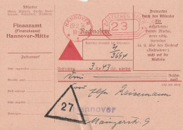 Deutsches Reich Nachnahme Finanzamt Hannover Mit Postfreistempel 1936 Postlager Stempel 27 - Frankeermachines (EMA)