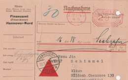 Deutsches Reich Nachnahme Finanzamt Hannover Mit Postfreistempel 1935 Mit AKS Hannover Wülfel Mit Langen Riss - Máquinas Franqueo (EMA)