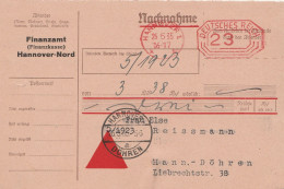 Deutsches Reich Nachnahme Finanzamt Hannover Mit Postfreistempel 1935 Mit AKS Hannover Döhren - Frankeermachines (EMA)