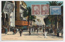 TUNISIE 1C+2CX2+25C AU RECTO CARTE TUNIS AVENUE JULES FERRY 1921 POUR SUISSE - Lettres & Documents