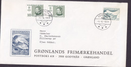 Greenland GRØNLANDS FRIMÆRKEHANDEL Cachet GODTHÅB 1974 Cover Brief ODDER Denmark Kajak Post (Cz. Slania) - Briefe U. Dokumente