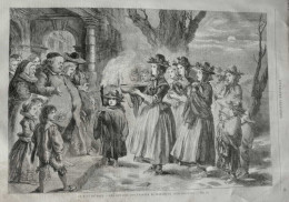 La Nuit De Noel - Les Enfants Des Vassaux Au Manoir De Leur Seigneur - Page Originale 1861 - Historical Documents