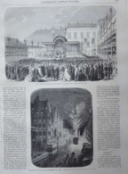 Le Roi De Prusse étendant Son Sceptre Sur Le Peuple - Illumination De Dantzig - Page Originale 1861 - Documents Historiques