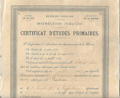 Diplôme - Certificat D'Etudes Primaires - 1887 - Académie Dijon - Département Nièvre - Tannay Neuffontaines Corbigny - - Diploma's En Schoolrapporten