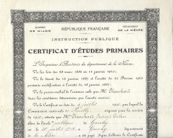 Diplôme - Certificat D'Etudes Primaires - 1930 - Académie Dijon - Département Nièvre - Pouilly Garchy - - Diplômes & Bulletins Scolaires