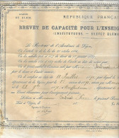 Diplôme - Brevet De Capacité Enseignement Primaire - Instituteurs -1891 - Neuffontaines - Nevers - Dijon Nièvre - - Diplomi E Pagelle