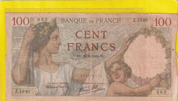 100 ANCIENS FRANCS "  DESCARTES  "   .  28-9-1939    -  SERIE =  Z.1940  .  N°  662   .  2 SCANNES - 100 F 1942-1944 ''Descartes''