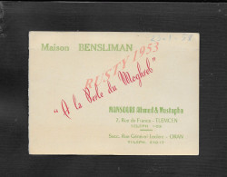 ALGÉRIE CDV CARTE DE VISITE MAISON BENSLIMAN À ORAN : - Tarjetas De Visita