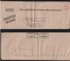 Deutsches Reich 1921 AFS 30Pf Meter Freistempler Drucksache Streifband Wrapper Köln X ALLENSTEIN - Lettres & Documents