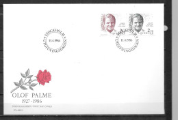 1986 - 1366 à 1367 - Olof Palme - 25 - FDC