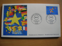 1992 FDC MARCHE UNIQUE EUROPEEN LA NUMISMATIQUE FRANCAISE - 1990-1999