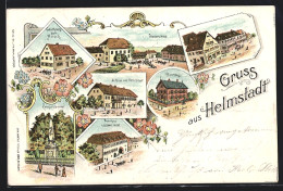 Lithographie Helmstadt / Bargen, Gasthaus Zum Hirsch, Wasserschloss, Schloss Berlichingen, Kriegerdenkmal, Pfarrhaus  - Otros & Sin Clasificación