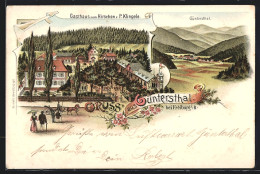 Lithographie Güntersthal B. Freiburg, Gasthaus Zum Hirschen V. P. Klingele, Panoramaansicht Des Güntersthales  - Freiburg I. Br.