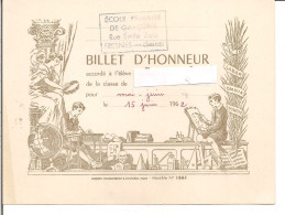 Billet De D'Honneur D'un Elève De L'Ecole Primaire De Garçons De FRESNES Rue Emile Zola (Seine) - Diplome Und Schulzeugnisse