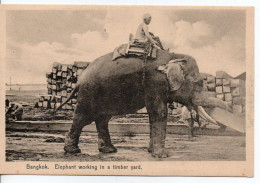 Carte Postale Ancienne Thaïlande - Bangkok. Elephant Working In A Timber Yard - Thaïlande
