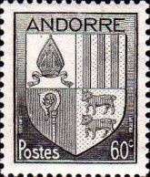 Andorre (F) Poste N* Yv: 97 Mi:99 Armoiries D'Andorre (Trace De Charnière) - Ongebruikt