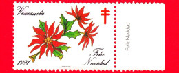 VENEZUELA - Usato - 1991 - Natale - Fiori - Feliz Navidad - Tuberculosis - Vignetta - Venezuela