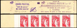 France Carnet N** Yv:1972-C1a Code Postal 5x1,00F Sabine Rouge Sans N-conf. (Ouvert) - Other & Unclassified