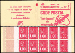 France Carnet N** Yv:1892-C3a Code Postal 20x1,00F Becquet Rouge (Fermé) Conf.6 - Autres & Non Classés