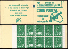 France Carnet N** Yv:1893-C1 Code Postal 20x0,80F Becquet Vert Ouvert Conf.6 - Autres & Non Classés