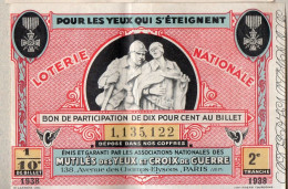 Billet LOTERIE NATIONALE 1938 MUITILES DES YEUX    (PPP46912 / A) - Lottery Tickets