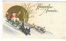 Heureuse Année, Mignonnette , Enfant, Luge Tractée Par Des Chiens, Westie Et Fox- Terrier - New Year