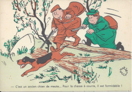 CPSM Humour Chasseurs Et Chien Illustrateur Jean Belvus  C’est Un Ancien Chien De Meute - Humor